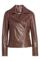 Women's Badgley Mischka Gia Leather Biker Jacket - Brown