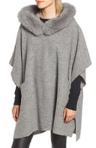 Women's Fleurette Wool Poncho With Genuine Fox Fur Trimmed Hood