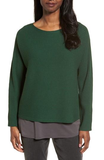 Petite Women's Eileen Fisher Boxy Ribbed Wool Sweater, Size P - Green