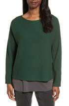Petite Women's Eileen Fisher Boxy Ribbed Wool Sweater, Size P - Green