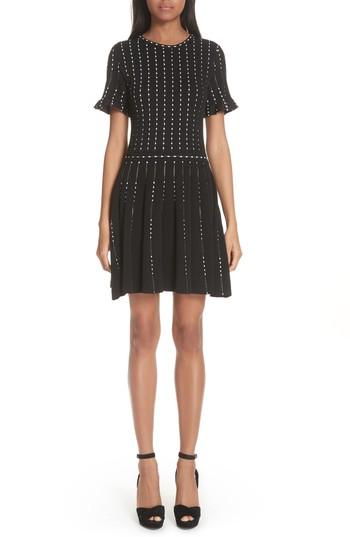 Women's Oscar De La Renta Embroidered Knit Dress - Black