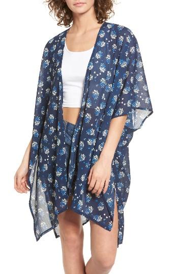 Women's David & Young Floral Print Ruana, Size - Blue