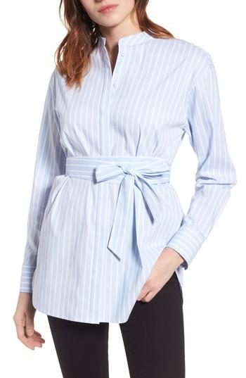 Women's Halogen Belted Poplin Shirt - Blue
