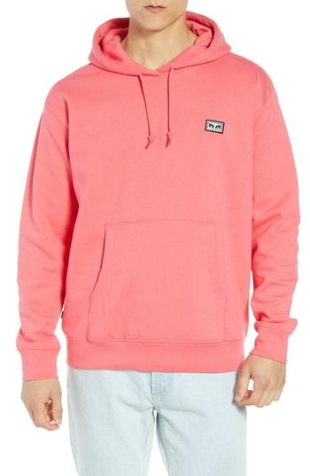 Men's Obey All Eyez Appliqued Hooded Sweatshirt - Coral