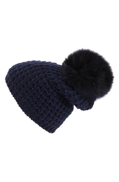 Women's Kyi Kyi Genuine Fox Pompom Hat - Blue