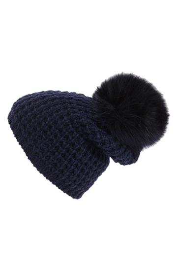 Women's Kyi Kyi Genuine Fox Pompom Hat - Blue