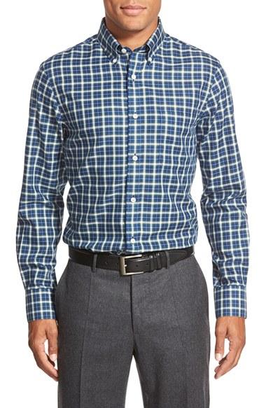 Men's Nordstrom Men's Shop Smartcare(tm) Regular Fit Plaid Sport Shirt, Size - Blue
