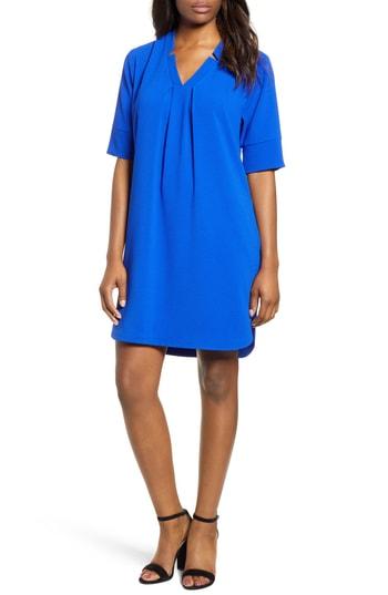Women's Bobeau Pleat Front Curved Hem Shirtdress, Size - Blue