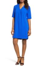 Women's Bobeau Pleat Front Curved Hem Shirtdress, Size - Blue
