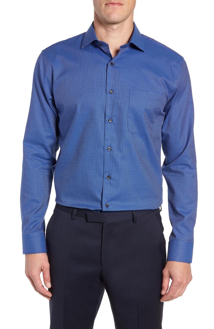 Men's Nordstrom Men's Shop Trim Fit Non-iron Dot Dress Shirt .5 - 34/35 - Blue