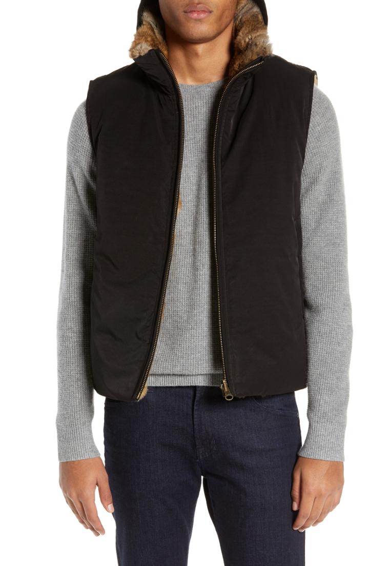 Men's Billy Reid Reversible Genuine Rabbit Fur Vest - Black
