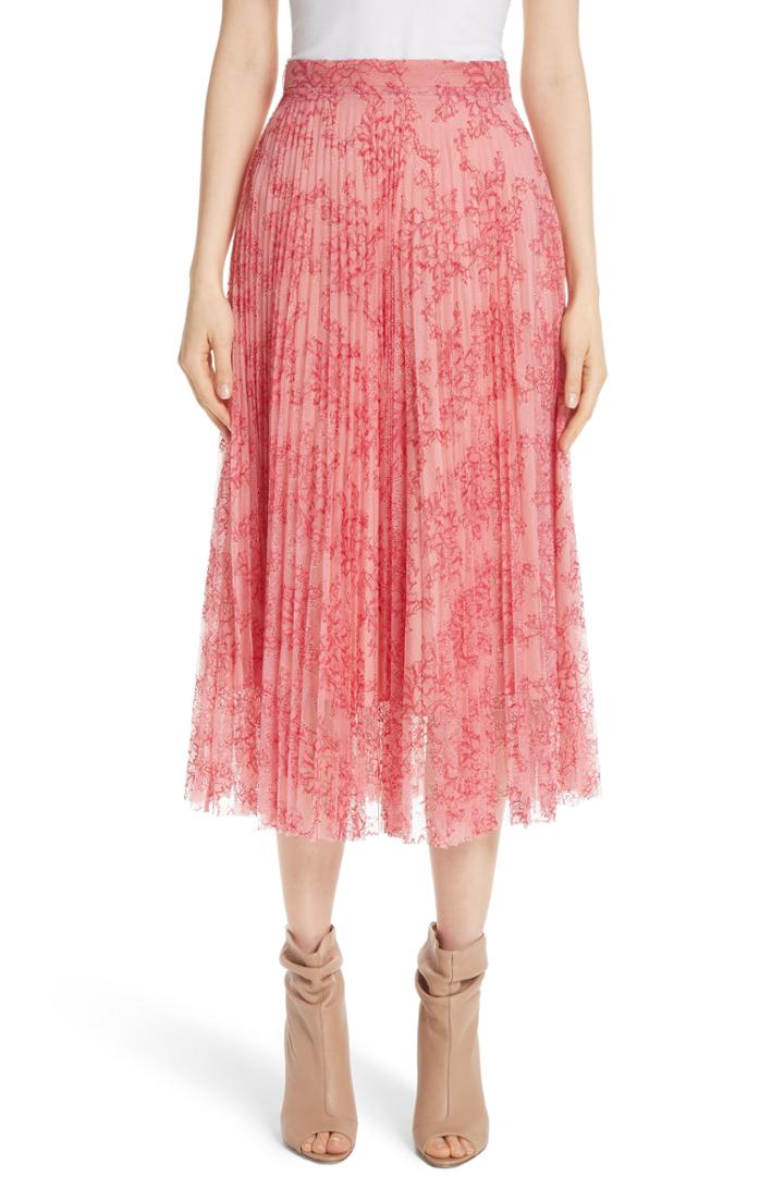 Women's Burberry Wilton Pleated Lace Skirt Us / 40 It - Coral