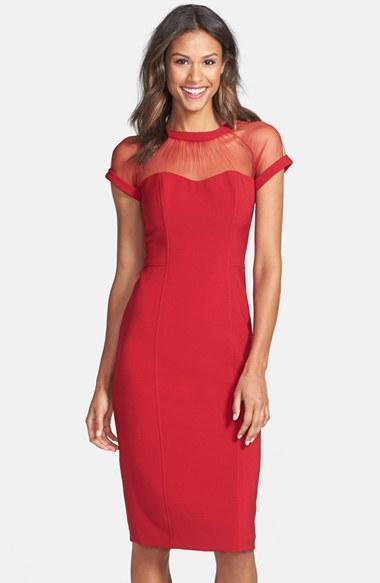 Women's Maggy London Illusion Yoke Crepe Sheath Dress - Black