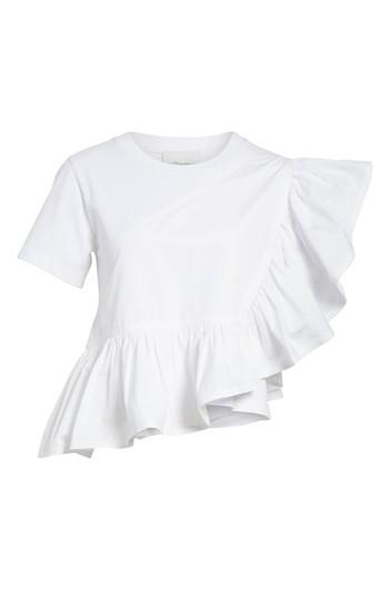Women's 3.1 Phillip Lim Flamenco Asymmetrical Ruffle Trim Tee - White