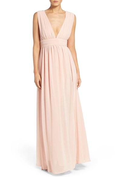 Women's Lulus Plunging V-neck Chiffon Gown