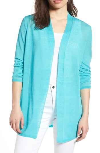 Women's Nic+zoe Long Linen Blend Cardigan - Blue/green