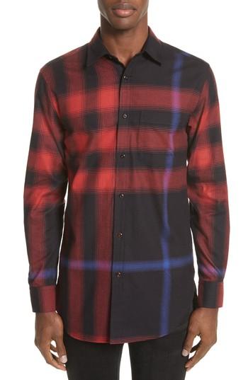 Men's Burberry Strenton Slim Fit Plaid Long Sport Shirt, Size - Black