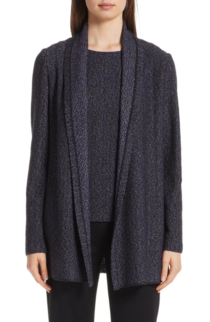 Women's St. John Collection Marianne Metallic Cardigan, Size - Black