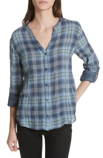 Women's Joie Dane Plaid Roll-tab Top - Blue
