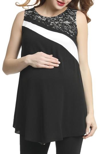 Women's Kimi And Kai Bonnie Lace Accent Belted Maternity Top - Black