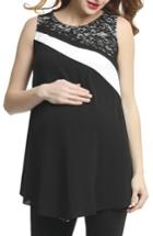 Women's Kimi And Kai Bonnie Lace Accent Belted Maternity Top - Black