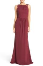 Women's Hayley Paige Occasions Lace Strap Gathered Chiffon Gown - Red