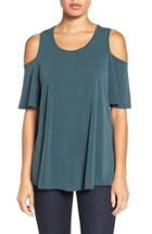 Women's Bobeau Cold Shoulder Flutter Sleeve Top - Green