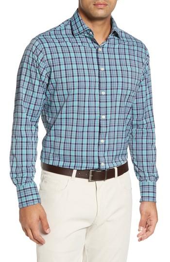 Men's Peter Millar Sutter Athletic Fit Check Performance Sport Shirt - Green