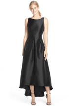 Women's Alfred Sung High/low Hem Sateen Twill Open Back Gown - Black