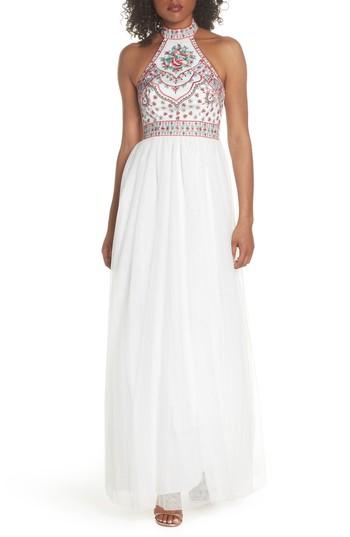 Women's Blondie Nites Embroidered Halter Gown - Ivory