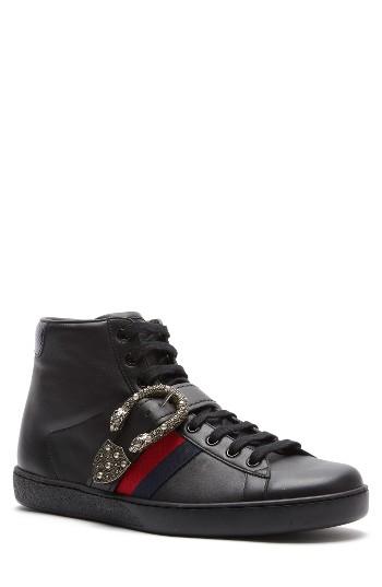 Men's Gucci New Ace Dionysus Buckle High Top Sneaker Us / 7uk - Black