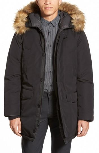 Men's Vince Camuto Down & Feather Parka With Faux Fur Trim - Black