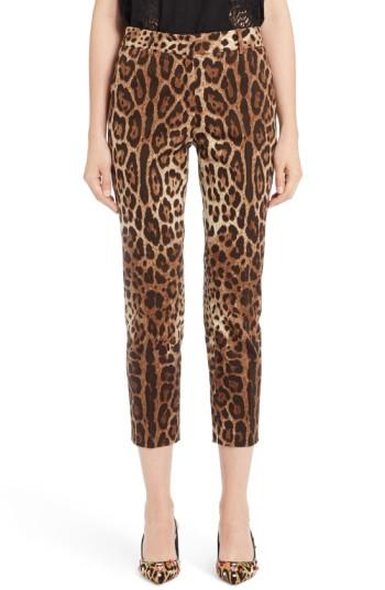 Women's Dolce & Gabbana Leopard Print Ankle Pants Us / 42 It - Brown
