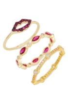 Women's Shashi Katie Set Of 3 Crystal Vermeil Rings