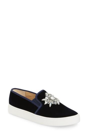 Women's Badgley Mischka Barre Crystal Embellished Slip-on Sneaker .5 M - Blue
