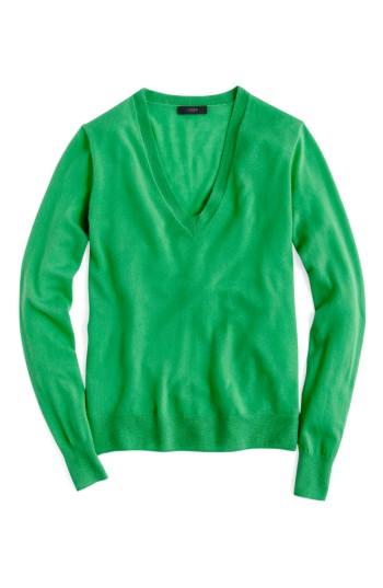 Women's J.crew V-neck Italian Featherweight Cashmere Sweater - Green