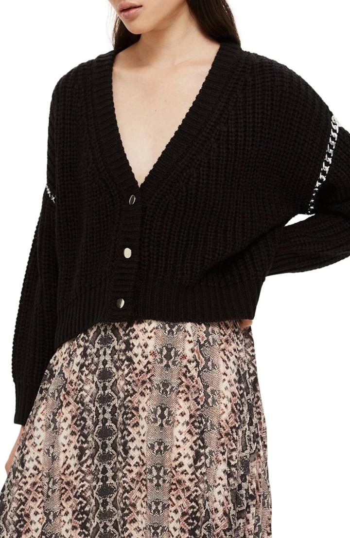 Women's Topshop Chain Detail Cardigan Us (fits Like 0-2) - Black