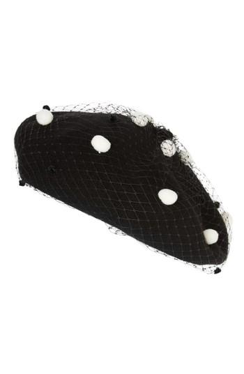 Women's Helene Berman Pompoms Veil Beret - Black