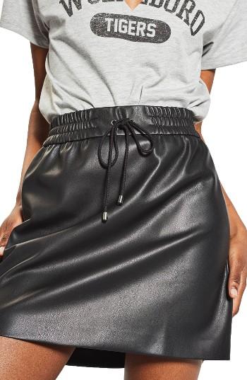 Women's Topshop Drawstring Faux Leather Skirt Us (fits Like 0) - Black