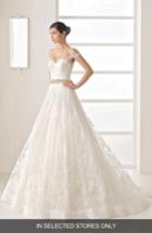 Women's Two By Rosa Clara Olesa Illusion Off The Shoulder Lace & Tulle Gown, Size In Store Only - Beige