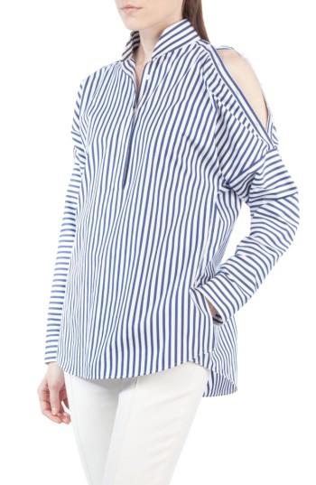 Women's Akris Punto Stripe Cold Shoulder Blouse - Blue