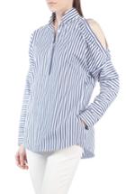 Women's Akris Punto Stripe Cold Shoulder Blouse - Blue