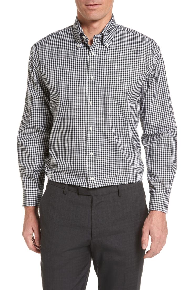 Men's Nordstrom Men's Shop Classic Fit Non-iron Gingham Dress Shirt .5 - 33 - Black (online Only)