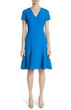 Women's Carolina Herrera Flutter Hem Wool Blend Sheath Dress - Blue