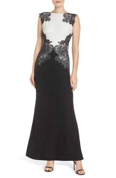 Women's Tadashi Shoji Lace & Crepe Gown