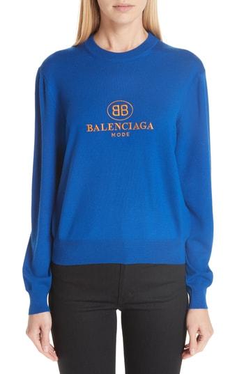 Women's Balenciaga Embroidered Logo Wool Sweater Us / 34 Fr - Blue
