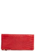 Clare V. Croc Embossed Calfskin Leather Foldover Clutch - Red