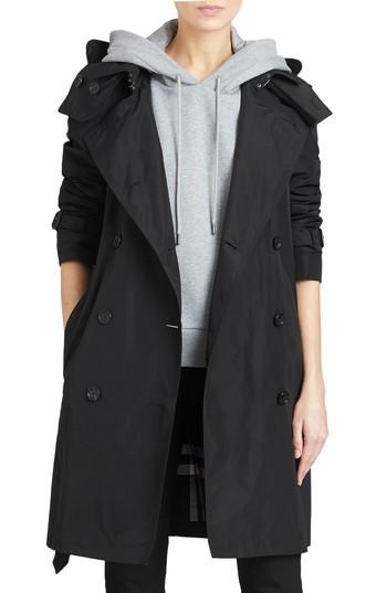 Women's Burberry Amberford Taffeta Trench Coat With Detachable Hood Us / 40 It - Black