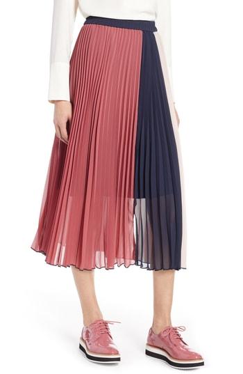 Women's Halogen X Atlantic-pacific Colorblock Pleated Midi Skirt - Pink
