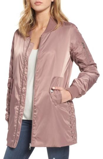 Women's Steve Madden Long Bomber Jacket - Pink
